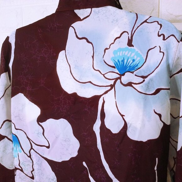 Vintage 70s Loubella Semi-Sheer Shirt Shacket -M Pockets Vents Tropical Floral - Picture 10 of 10